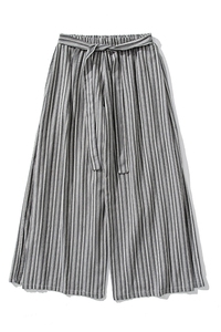 白底平铺图 夏季大码日系棉麻复古条纹裤直筒阔腿裤汉服 K257/P75图片