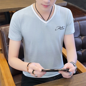 5007短袖t恤2021新款半袖潮V领衣服夏季男装夏装潮流丅恤男图片