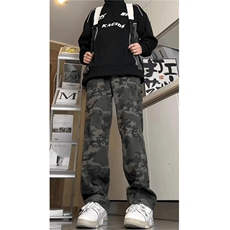 迷彩牛仔裤夏季新款美式潮牌水洗痞帅宽松直筒休闲长裤NZT802，男装牛仔裤，星座516A