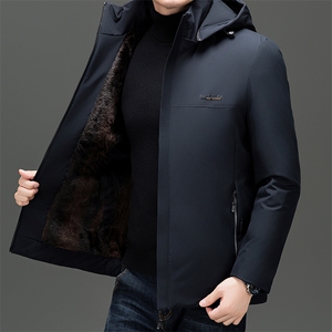 中老年冬季新款羽绒棉服男加厚保暖中年短款时尚休闲连帽外套爸爸图片
