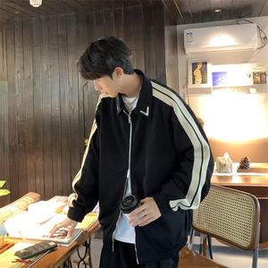 夹克男港风潮拉链开衫条纹拼色2024春秋新款ins宽松外套W4046-P38图片