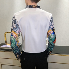 2021春秋男衬衫英伦长袖上衣印花男装韩版修身四季潮流衬衣H855-P55，男装衬衫，星座419（原A233）