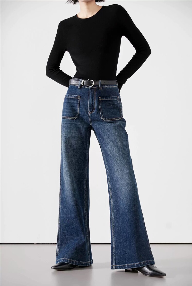 2025年秋季时尚百搭通勤简约休闲复古牛仔裤，女装牛仔裤，湘姗