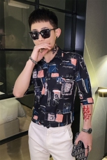 312A-107-P55新款社会小伙中袖衬衫韩版潮流男士五分袖衬衣A，男装T恤，星座312A-5