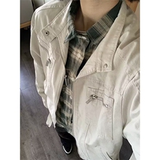 古着vintage水洗帆布牛仔外套男女款多口袋立领工装情侣夹克JK232，男装工装外套，星座601-1