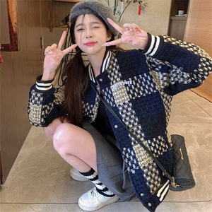 新款小香风美式复古格子外套女潮牌高街痞帅棒球服夹克JK481-P65图片