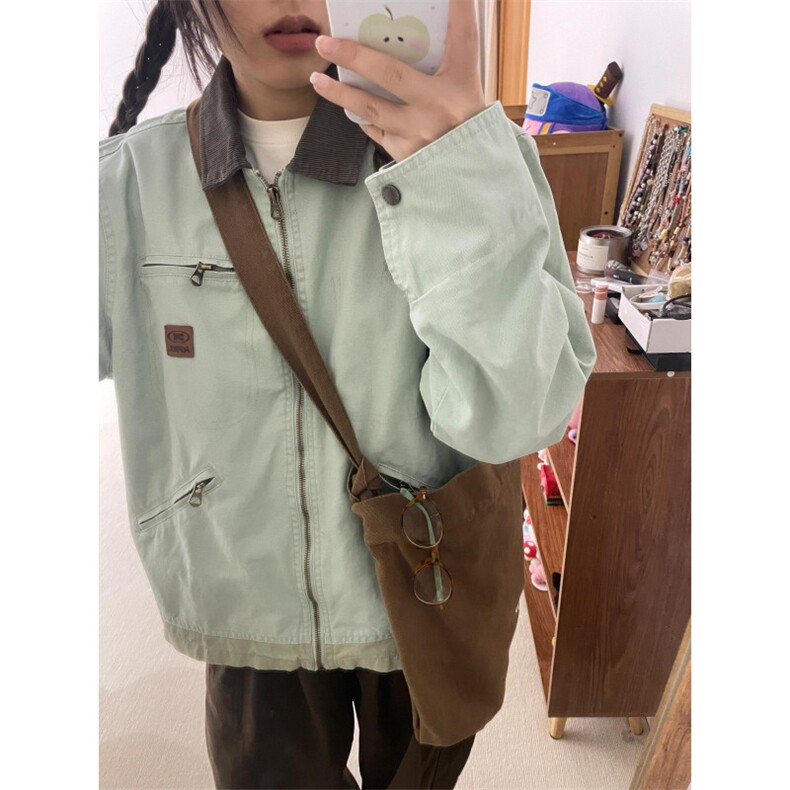 【有货】薄荷绿拼色工装外套男春秋款美式底特律夹克8152CC-特P68,男装夹克,星座1007（原301D）