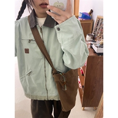 【有货】薄荷绿拼色工装外套男春秋款美式底特律夹克8152CC-特P68，男装夹克，星座1007（原301D）