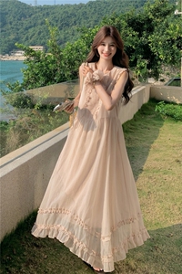 【现货】柔雾粉清新甜美木耳边连衣裙P160-K238图片