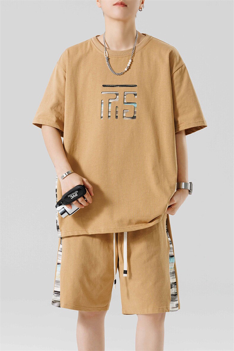 青少年夏季2025短T短裤一套潮牌帅气休闲套装XZ301b-2-TZ16TP38,男装T恤,星座301B-2（原A443-1）