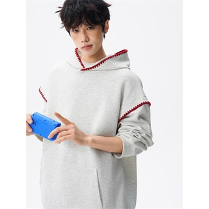 WY10155-特P48 控88新款连帽贝壳绣花麦穗提花大码男宽松情侣卫衣图片