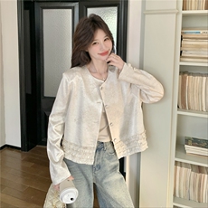 2026春装新款花边下摆缎面新中式风短外套2C375-621-P155-k248，女装短外套，2C375