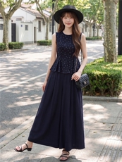 时尚无裙圆领小清新碎花小衫阔腿裤两件套气质优雅套装女，女装套装/套裙，水衣源