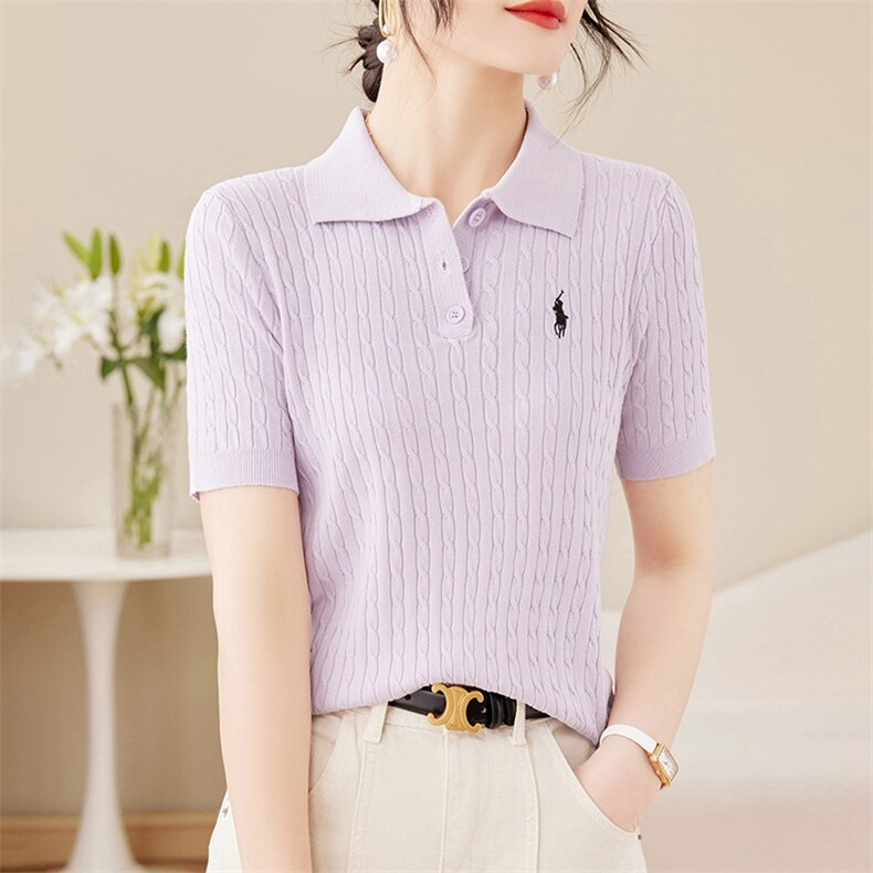 冰丝刺绣POLO领短袖t恤打底衫女内搭针织半袖2025春季新款上衣图片