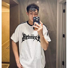 夏季美式高街重磅纯棉三条杠织带撞色男女短袖T恤ZD634-特P30，男装T恤，电商A486-1