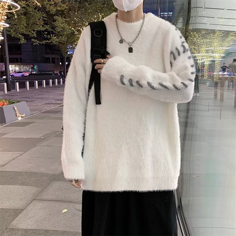 毛衣男冬季潮牌设计感圆领毛衫保暖青少年仿水貂毛M239P58,男装针织衫/毛衣,星座1116-2