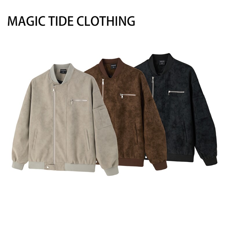 美式vintage棒球服男秋高街痞帅扎染皮夹克设计感短款工装外套潮,男装夹克,星座410-6（原星座1304-1）