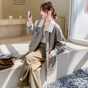 美式复古撞色翻领风衣外套女2025秋季新款小个子休闲时尚工装大衣图片