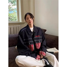春季牛仔外套男2025年新款痞帅宽松夹克男女潮牌口袋格子拼接褂子，男装夹克，星座506A