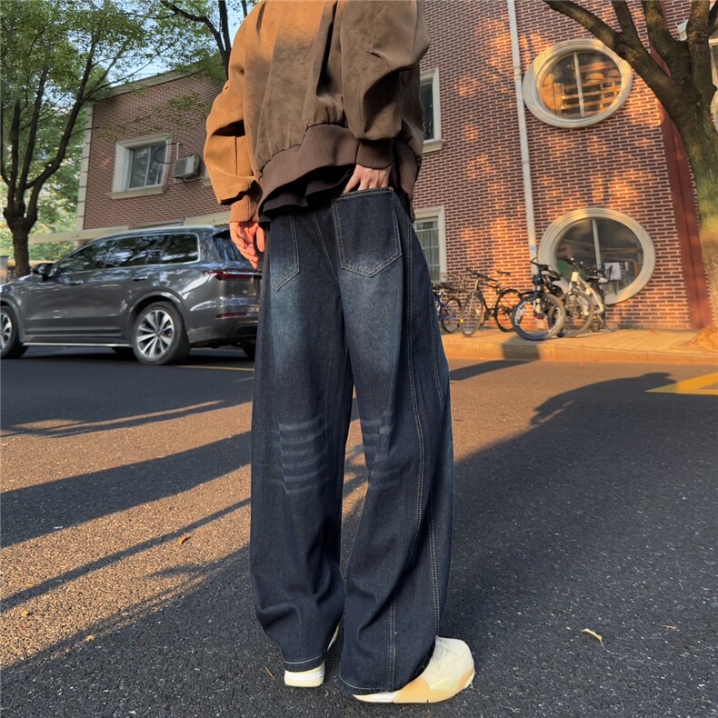 A429-NK7128特批50蓝灰色弯刀结构阔腿牛仔裤棉60聚酯纤维40,男装牛仔裤,电商A429