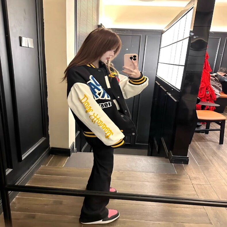 春季新款美式刺绣字母植绒棒球服外套潮牌休闲百搭立领夹克男女,男装夹克,星座218-8