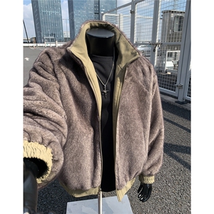 假模原品质两面穿水洗鱼骨纹牛津帆布银蓝狐座山雕外套S530特118图片