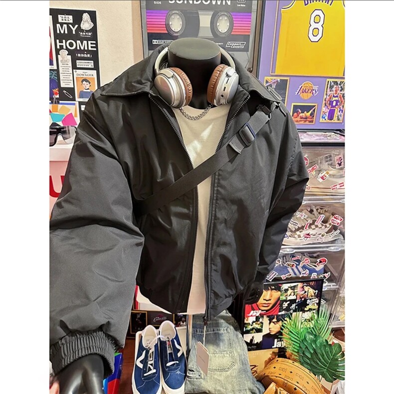 假模主推美式高街宽松短款行政棉服夹棉翻领夹克男D392特P55,男装夹克,电商A335-1（原A458）