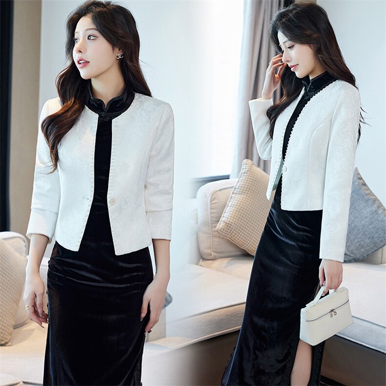 高端气质小披肩2024女春秋短外套配旗袍裙子外搭短款西装坎肩开衫，女装短外套，婵米儿