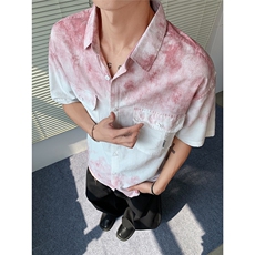 25夏装新款高品质双口袋扎染潮流短袖衬衫男705-1-C19-P50无差价，男装T恤，星座705-1
