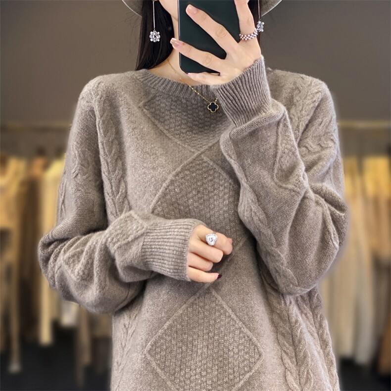 2025年秋季新款百搭女士菱形圆领套头衫,女装羊毛衫,春贝羊绒