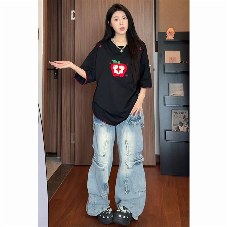 趣味毛巾刺绣苹果短袖t恤男女cp190-特p35,男装T恤,电商B371