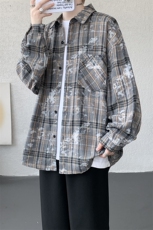 衬衫男春季新款港风宽松大码格子扎染刺绣长袖衬衣CS3016-P38，男装衬衫，星座214-3