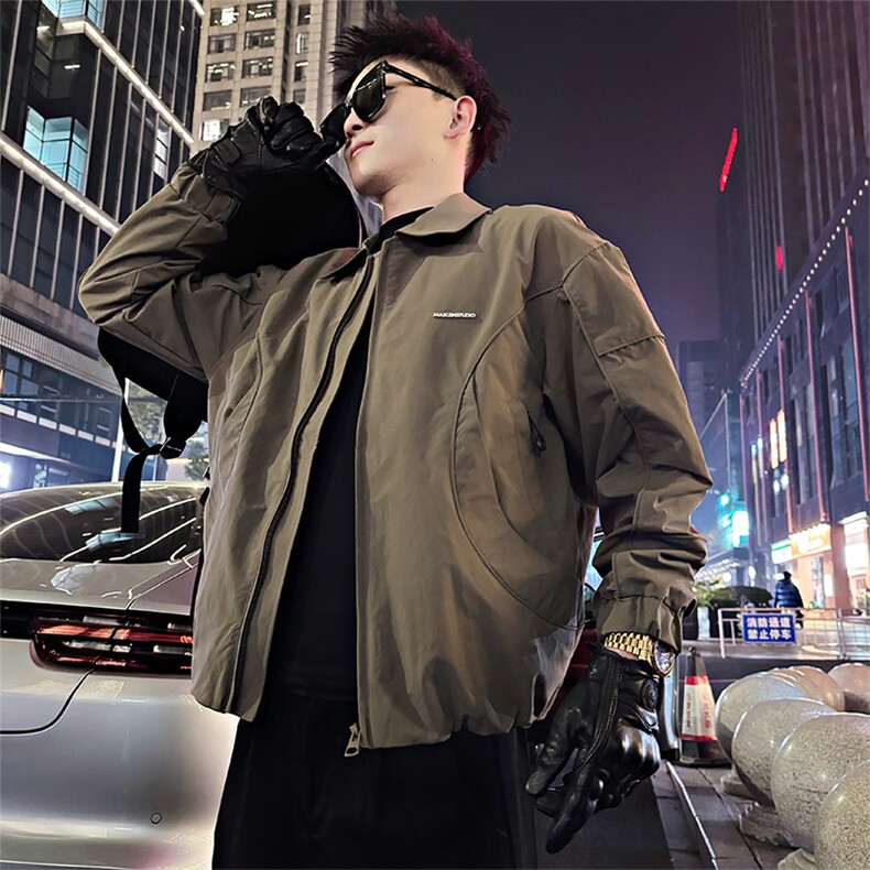 BK05/P108控155春季镂空小金属字母翻领夹克外套男豆绿首1，男装夹克，星座305B