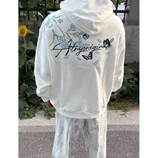花卉刺绣连帽卫衣男秋冬加绒潮牌宽松情侣款外套W77225，女装短外套，星座1116A（原606A-3）
