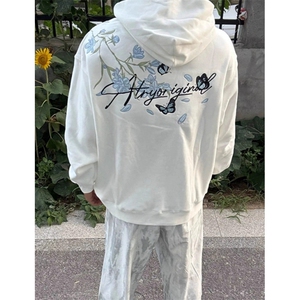 花卉刺绣连帽卫衣男秋冬加绒潮牌宽松情侣款外套 W77225图片