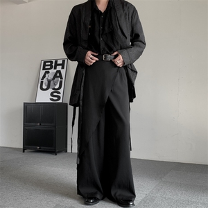 秋季新中式小众大码拼接复古垂感叠穿西裤休闲西裤长裤拖地裤图片