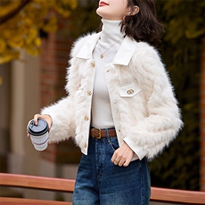仿狐狸毛环保皮草外套女冬季小香风翻领年轻款气质拼皮风高端上衣，女装皮草，跑量工厂店
