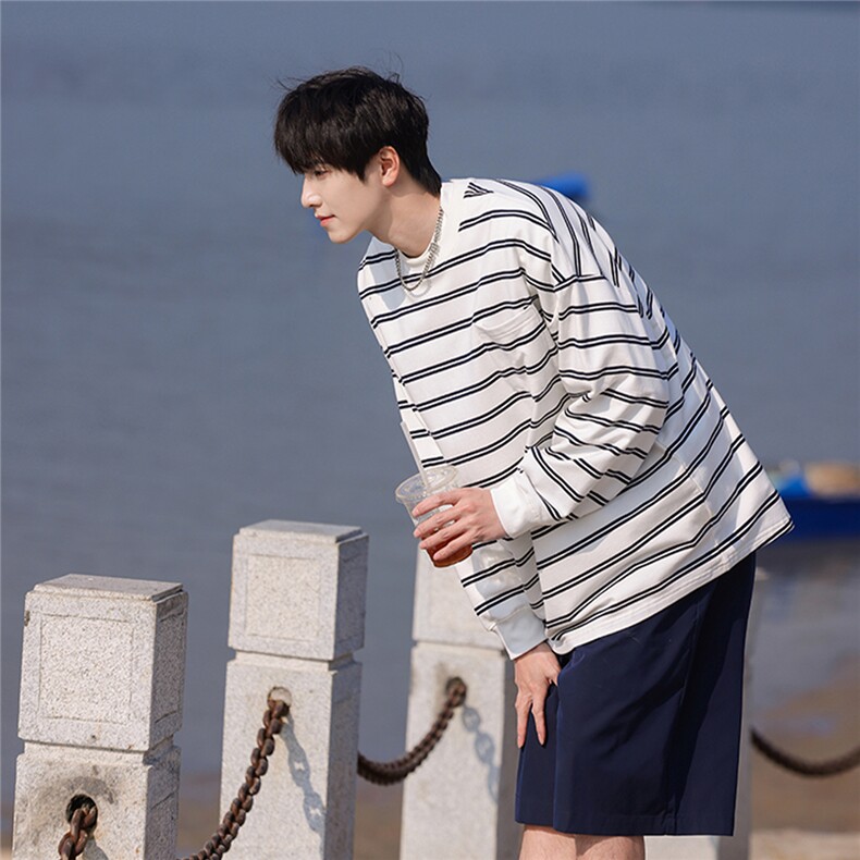 1可二开港风高品质条纹大码M-5XL卫衣男97%棉3%氨纶77943P50控78，男装卫衣，星座226-2