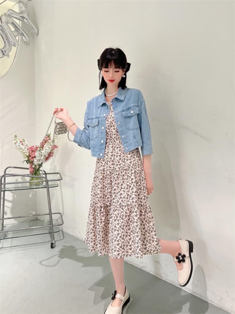 牛仔两件套连衣裙，女装连衣裙，英利伊人