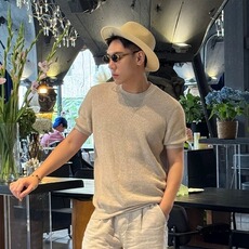 老钱风亚麻针织短袖男夏季松弛感透气圆领t恤美式复古半袖针织衫，男装T恤，星座1210-1