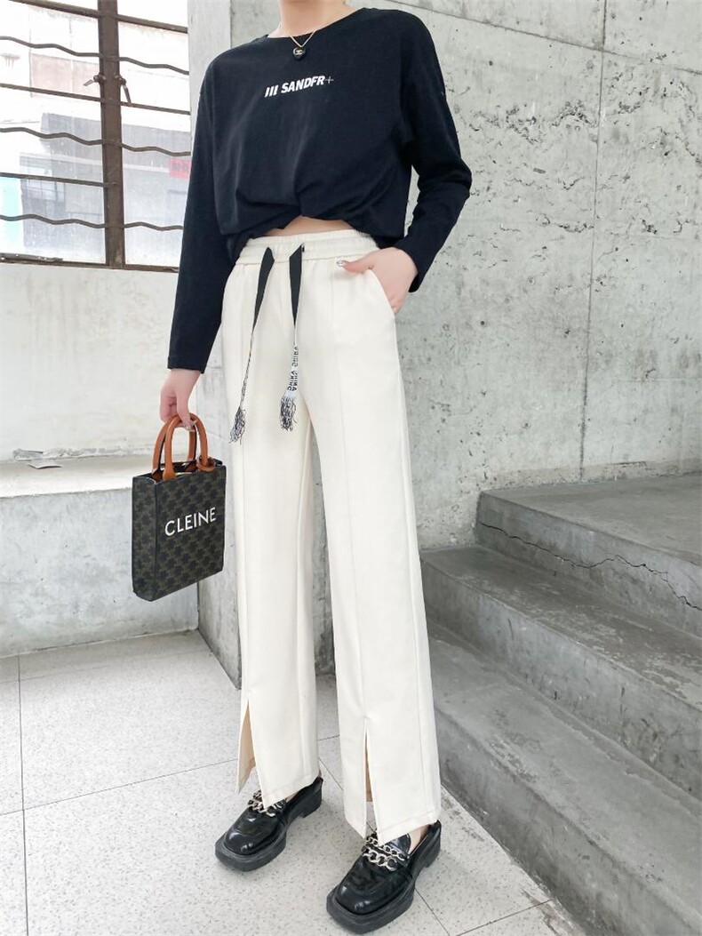 春季新款拖地裤前开叉裤，其它，蔓娅(6F)