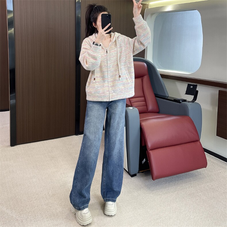 女减龄气质宽松外套牛仔阔腿裤两件套图片