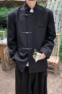 2025新中式金属搭扣设计西服男大码M-5XL情侣外套XF77858P85控138图片