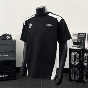 Q335-P32 个性休闲夏季短袖T恤上衣运动透气拼接图片