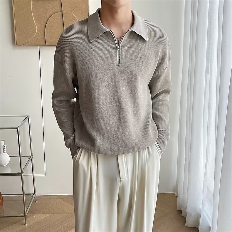 半拉链毛衣男秋冬季2025翻领针织衫宽松古着上衣SWB47,男装针织衫/毛衣,星座516A