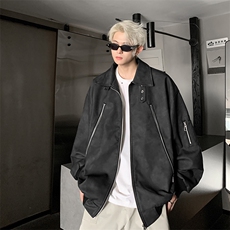秋季新款港风日系复古麂皮绒桔色翻领夹克XZ213-JK7706-P98控118，男装夹克，星座213