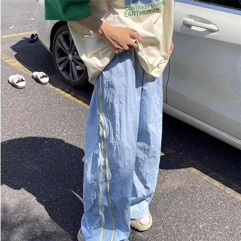 日系山本裤男生秋季侧边拉链拼接设计感直筒裤复古宽松大码弯刀裤,男装休闲裤,星座1005-6