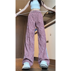 港风秋季新款潮流花色刺绣条纹宽松休闲裤B315-K24300-特p35控68，男装休闲裤，电商B315