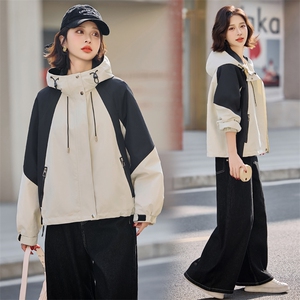 外套女春秋2025年新款小个子宽松连帽短款风衣高级感百搭休闲夹克图片