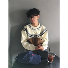 重磅秋冬装北极绒套头毛衣美式复古休闲慵懒风提花工艺针织衫外套，男装针织衫/毛衣，电商A486